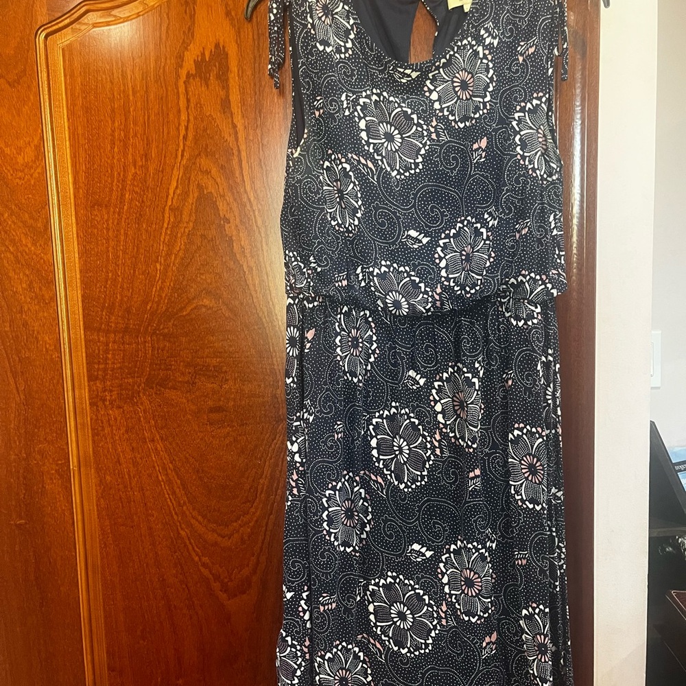 LOFT Black and White Floral Maxi Dress